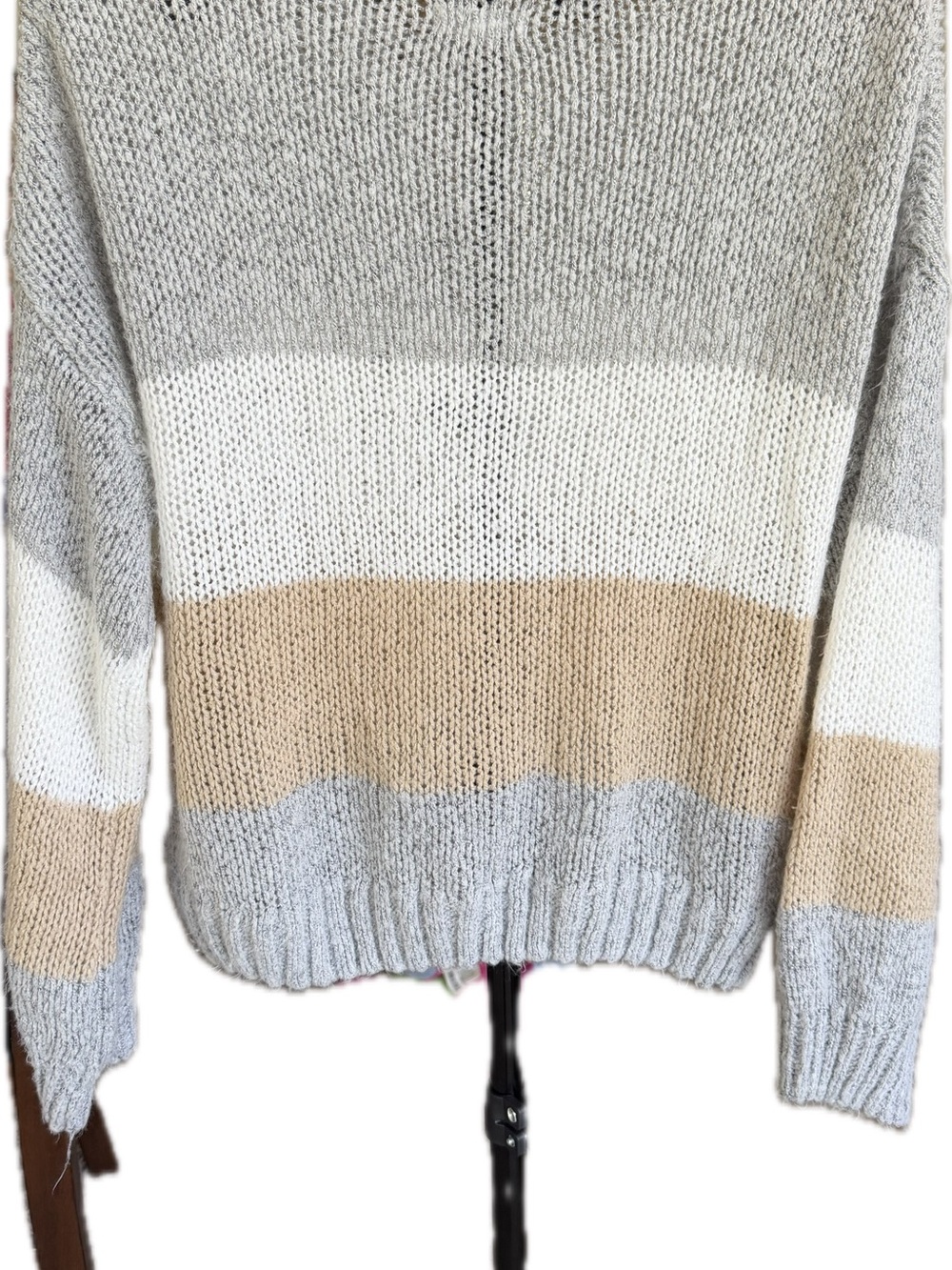 Blu Pepper Striped Knit Sweater in Gray, Cream & Tan